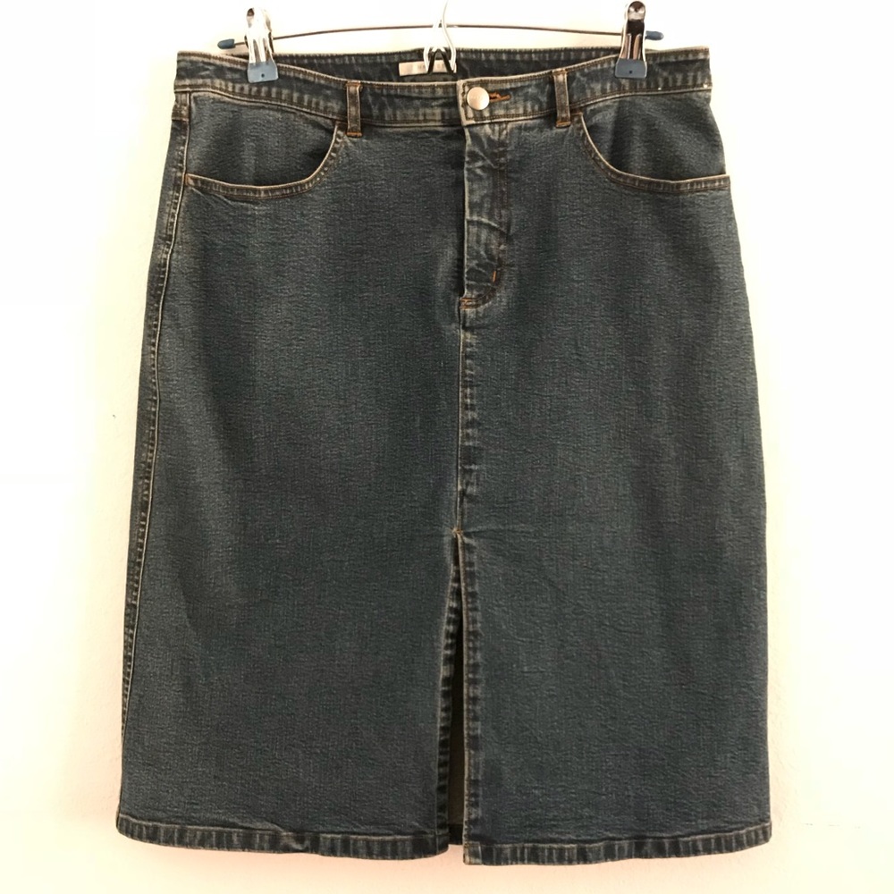 HALOGEN Denim Skirt Front Slit Size 12